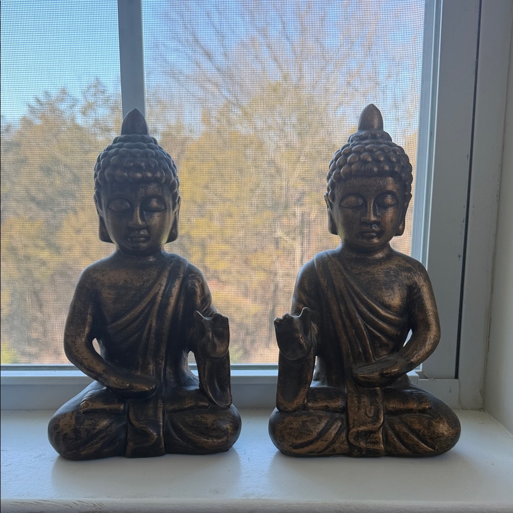 Metallic Bronze Buddha Statue Figurines - Set of 2